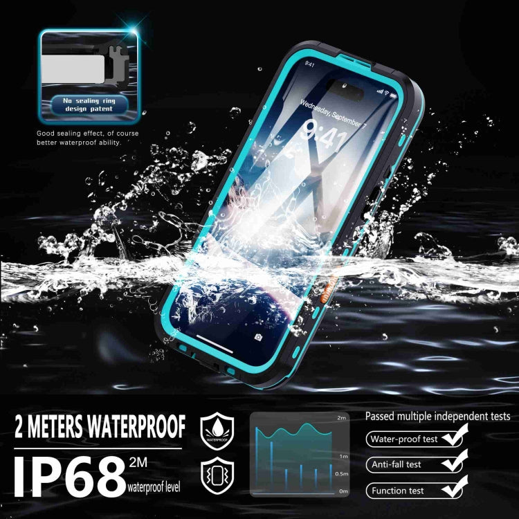For iPhone 16 RedPepper Transparent Dot IP68 Waterproof Triple-proof MagSafe Phone Case(Black Blue) - free shipping - PMC Jewellery - Order now!