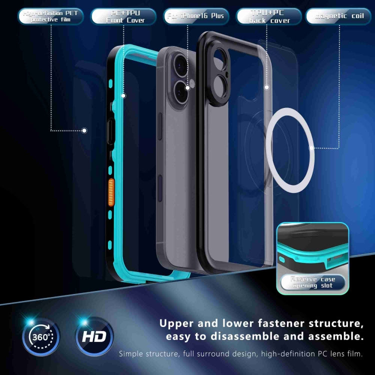 For iPhone 16 RedPepper Transparent Dot IP68 Waterproof Triple-proof MagSafe Phone Case(Black Blue) - free shipping - PMC Jewellery - Order now!