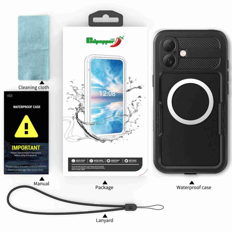 For iPhone 16 RedPepper IP68 Waterproof Triple-proof MagSafe Phone Case(Black) - free shipping - PMC Jewellery - Order now!