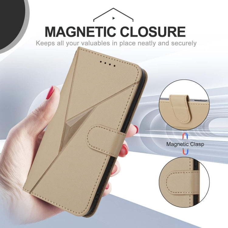For Samsung Galaxy S25 5G Triangle Pattern Buckle Clasp Leather Phone Case(Gold) - Galaxy S25 5G Cases by PMC Jewellery | Online Shopping South Africa | PMC Jewellery | Buy Now Pay Later Mobicred