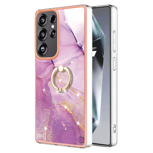 For Samsung Galaxy S25 Ultra 5G Electroplating Marble IMD TPU Phone Case with Ring Holder(Purple 001) - Galaxy S25 Ultra 5G Cases by PMC Jewellery | Online Shopping South Africa | PMC Jewellery | Buy Now Pay Later Mobicred