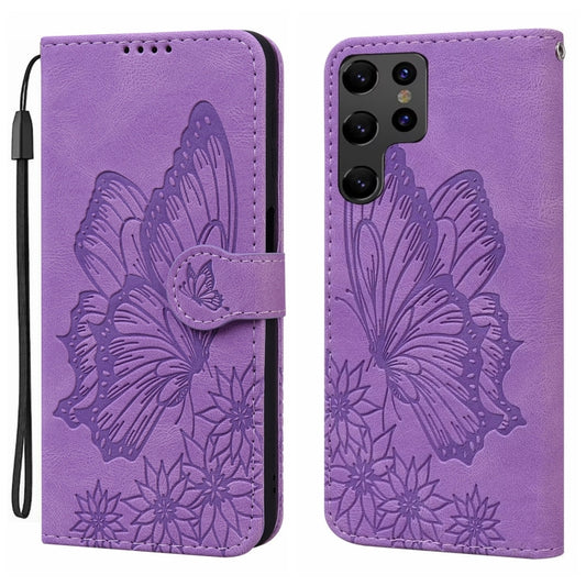 For Samsung Galaxy S25 Ultra 5G Retro Skin Feel Butterflies Embossing Horizontal Flip Leather Phone Case(Purple) - Galaxy S25 Ultra 5G Cases by PMC Jewellery | Online Shopping South Africa | PMC Jewellery | Buy Now Pay Later Mobicred