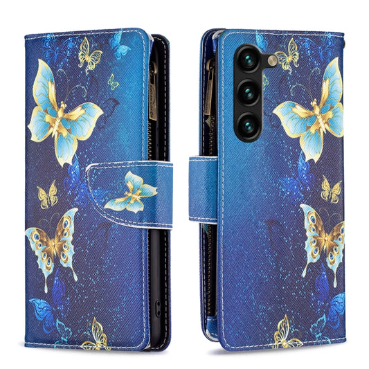 For Samsung Galaxy S25+ 5G Colored Drawing Pattern Zipper Leather Phone Case(Gold Butterfly) - Galaxy S25+ 5G Cases by PMC Jewellery | Online Shopping South Africa | PMC Jewellery | Buy Now Pay Later Mobicred