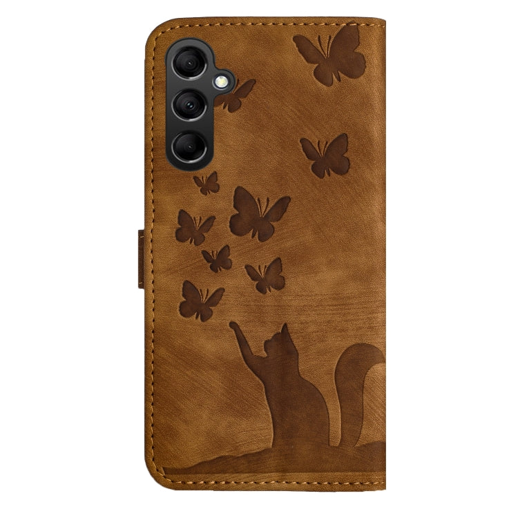 For Samsung Galaxy S25 5G Butterfly Cat Embossing Flip Leather Phone Case(Brown) - Galaxy S25 5G Cases by PMC Jewellery | Online Shopping South Africa | PMC Jewellery | Buy Now Pay Later Mobicred