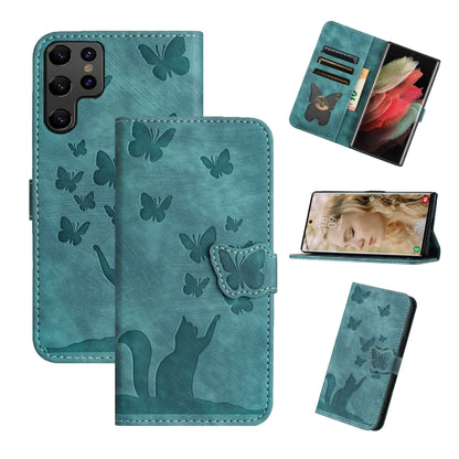 For Samsung Galaxy S25 Ultra 5G Butterfly Cat Embossing Flip Leather Phone Case(Wathet) - Galaxy S25 Ultra 5G Cases by PMC Jewellery | Online Shopping South Africa | PMC Jewellery | Buy Now Pay Later Mobicred