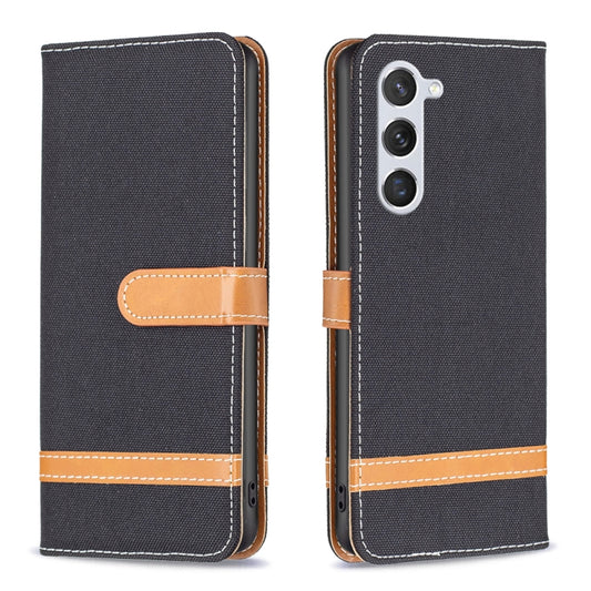 For Samsung Galaxy S25 5G Color Block Denim Texture Leather Phone Case(Black) - Galaxy S25 5G Cases by PMC Jewellery | Online Shopping South Africa | PMC Jewellery | Buy Now Pay Later Mobicred