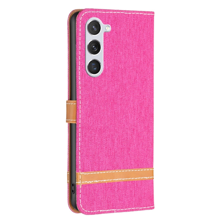 For Samsung Galaxy S25 5G Color Block Denim Texture Leather Phone Case(Rose Red) - Galaxy S25 5G Cases by PMC Jewellery | Online Shopping South Africa | PMC Jewellery | Buy Now Pay Later Mobicred