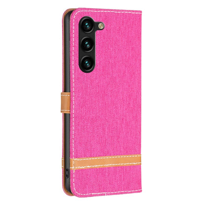 For Samsung Galaxy S25+ 5G Color Block Denim Texture Leather Phone Case(Rose Red) - Galaxy S25+ 5G Cases by PMC Jewellery | Online Shopping South Africa | PMC Jewellery | Buy Now Pay Later Mobicred