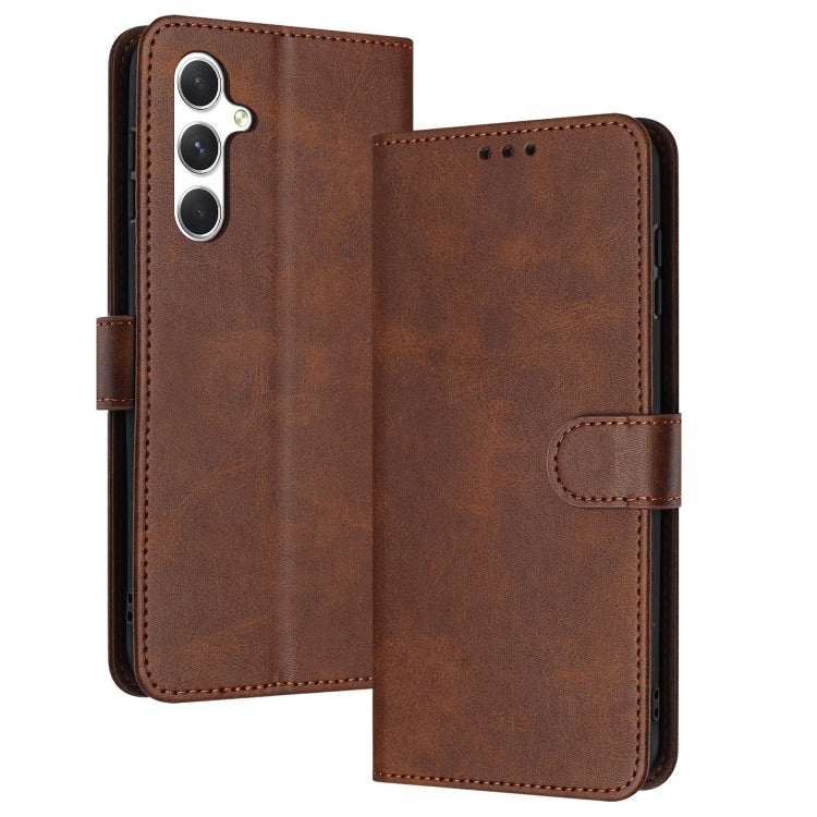 For Samsung Galaxy S25+ / S24+ 5G Solid Calf Texture Flip Leather Phone Case(Brown) - Galaxy S25+ 5G Cases by PMC TechLife | Online Shopping South Africa | PMC TechLife | Buy Now Pay Later Mobicred