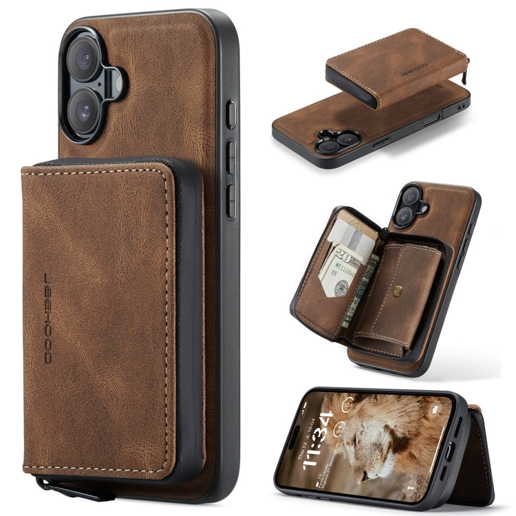 For iPhone 16 JEEHOOD J02 Magnetic Zipper Horizontal Flip Leather Phone Case(Brown) - iPhone 16 Cases by JEEHOOD | Online Shopping South Africa | PMC Jewellery | Buy Now Pay Later Mobicred