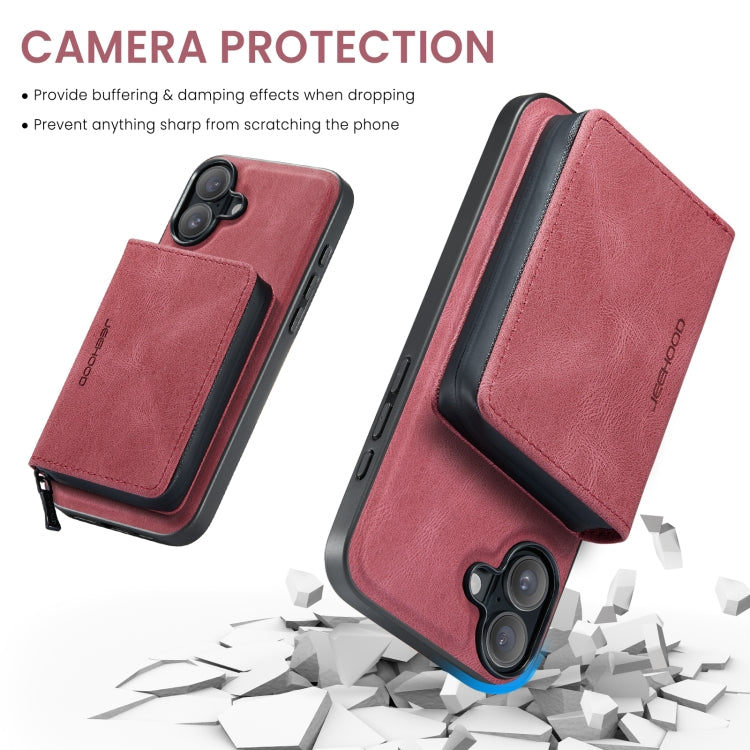 For iPhone 16 JEEHOOD J02 Magnetic Zipper Horizontal Flip Leather Phone Case(Red) - free shipping - PMC Jewellery - Order now!