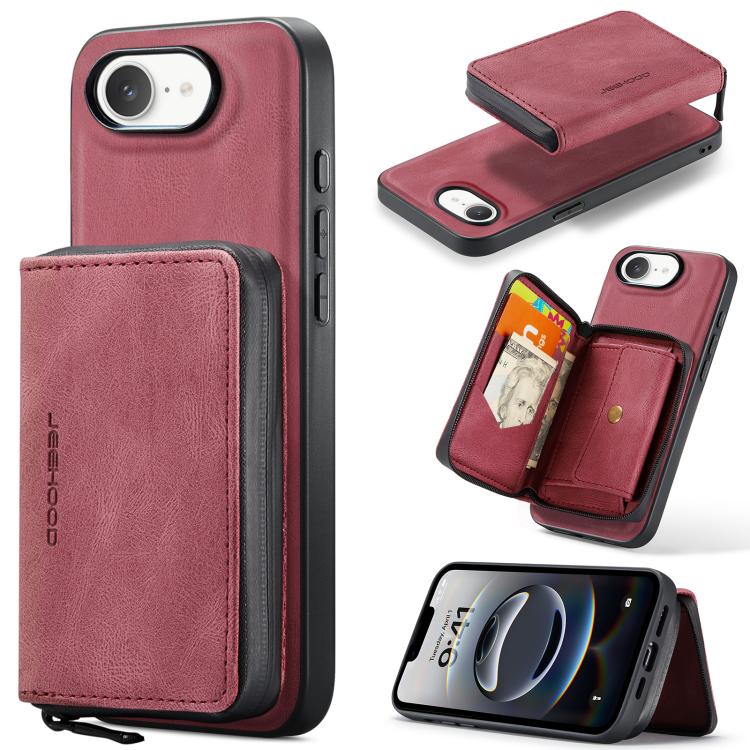 For iPhone 16e JEEHOOD J02 Magnetic Zipper Horizontal Flip Leather Phone Case(Red) - free shipping - PMc TechLife - Order now!