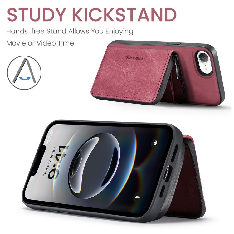 For iPhone 16e JEEHOOD J02 Magnetic Zipper Horizontal Flip Leather Phone Case(Red) - free shipping - PMc TechLife - Order now!