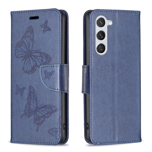 For Samsung Galaxy S25 5G Embossing Two Butterflies Pattern Leather Phone Case(Blue) - Galaxy S25 5G Cases by PMC Jewellery | Online Shopping South Africa | PMC Jewellery | Buy Now Pay Later Mobicred