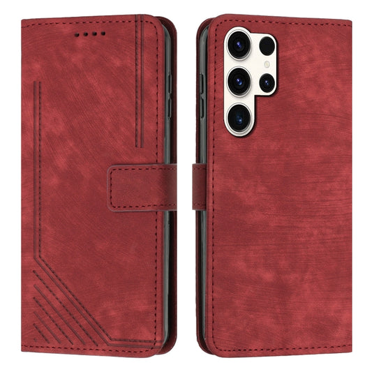 For Samsung Galaxy S25 Ultra 5G Skin Feel Stripe Pattern Leather Phone Case with Long Lanyard(Red) - Galaxy S25 Ultra 5G Cases by PMC Jewellery | Online Shopping South Africa | PMC Jewellery | Buy Now Pay Later Mobicred