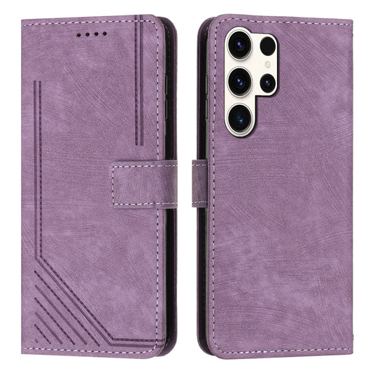 For Samsung Galaxy S25 Ultra 5G Skin Feel Stripe Pattern Leather Phone Case with Long Lanyard(Purple) - Galaxy S25 Ultra 5G Cases by PMC Jewellery | Online Shopping South Africa | PMC Jewellery | Buy Now Pay Later Mobicred