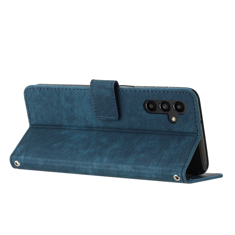 For Samsung Galaxy S25+ / S24+ 5G Skin Feel Stripe Pattern Leather Phone Case with Long Lanyard(Blue) - Galaxy S25+ 5G Cases by PMC Jewellery | Online Shopping South Africa | PMC Jewellery | Buy Now Pay Later Mobicred
