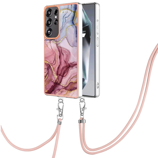 For Samsung Galaxy S25 Ultra 5G Electroplating Marble Dual-side IMD Phone Case with Lanyard(Rose Red 014) - Galaxy S25 Ultra 5G Cases by PMC Jewellery | Online Shopping South Africa | PMC Jewellery | Buy Now Pay Later Mobicred