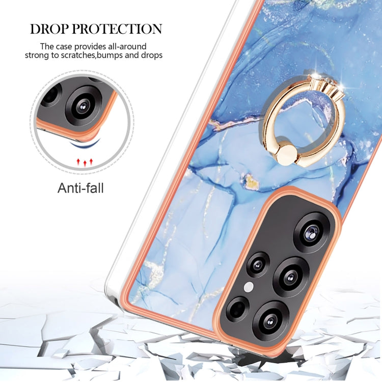 For Samsung Galaxy S25 Ultra 5G Electroplating Marble Dual-side IMD Phone Case with Ring(Blue 018) - Galaxy S25 Ultra 5G Cases by PMC Jewellery | Online Shopping South Africa | PMC Jewellery | Buy Now Pay Later Mobicred