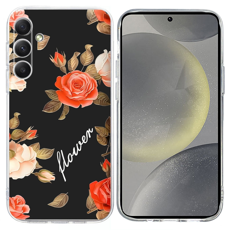 For Samsung Galaxy S25+ 5G Colorful Painting Pattern TPU Phone Case(Flowers On Black) - Galaxy S25+ 5G Cases by PMC Jewellery | Online Shopping South Africa | PMC Jewellery | Buy Now Pay Later Mobicred