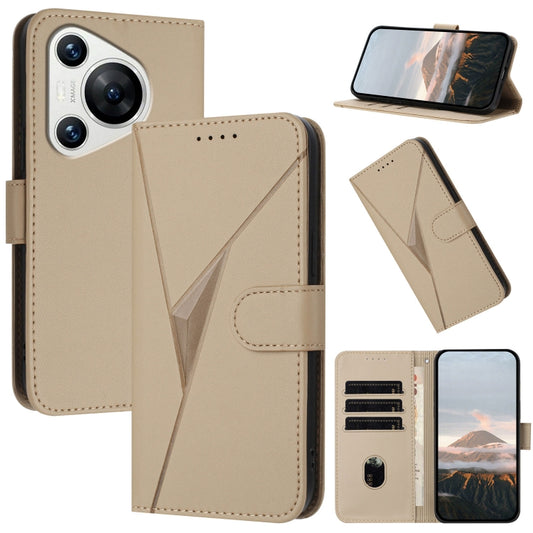 For Huawei Pura 70 Triangle Pattern Buckle Clasp Leather Phone Case(Gold) - Huawei Cases by PMC Jewellery | Online Shopping South Africa | PMC Jewellery | Buy Now Pay Later Mobicred