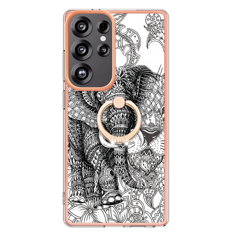For Samsung Galaxy S25 Ultra 5G Electroplating Dual-side IMD Phone Case with Ring Holder(Totem Elephant) - Galaxy S25 Ultra 5G Cases by PMC TechLife | Online Shopping South Africa | PMC TechLife | Buy Now Pay Later Mobicred