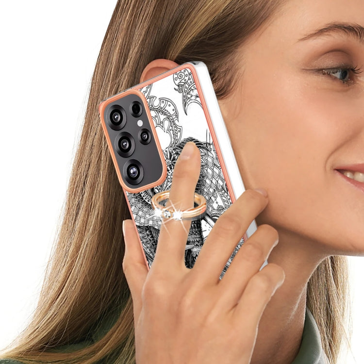 For Samsung Galaxy S25 Ultra 5G Electroplating Dual-side IMD Phone Case with Ring Holder(Totem Elephant) - Galaxy S25 Ultra 5G Cases by PMC TechLife | Online Shopping South Africa | PMC TechLife | Buy Now Pay Later Mobicred