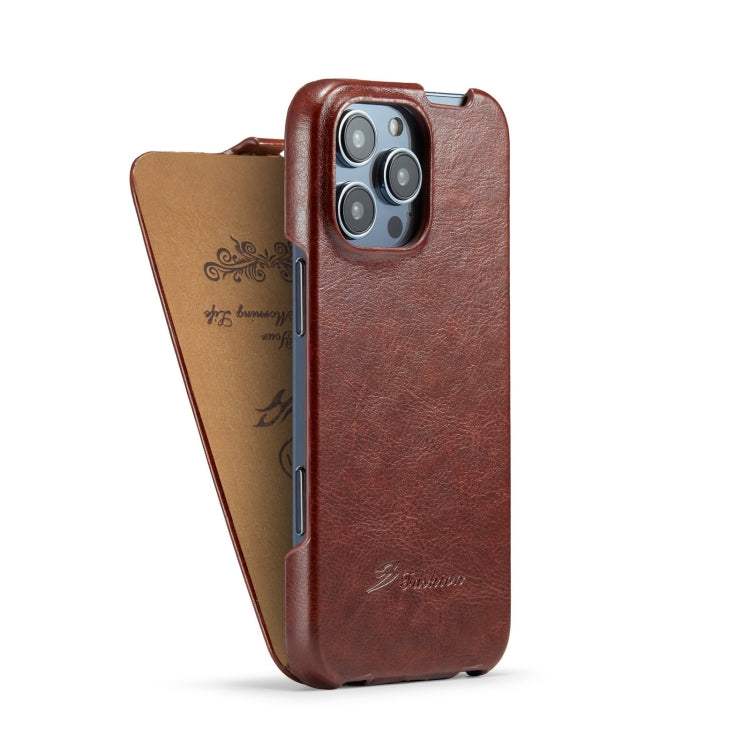 For iPhone 16 Pro Fierre Shann 64 Texture Vertical Flip PU Leather Phone Case(Brown) - iPhone 16 Pro Cases by FIERRE SHANN | Online Shopping South Africa | PMC Jewellery | Buy Now Pay Later Mobicred