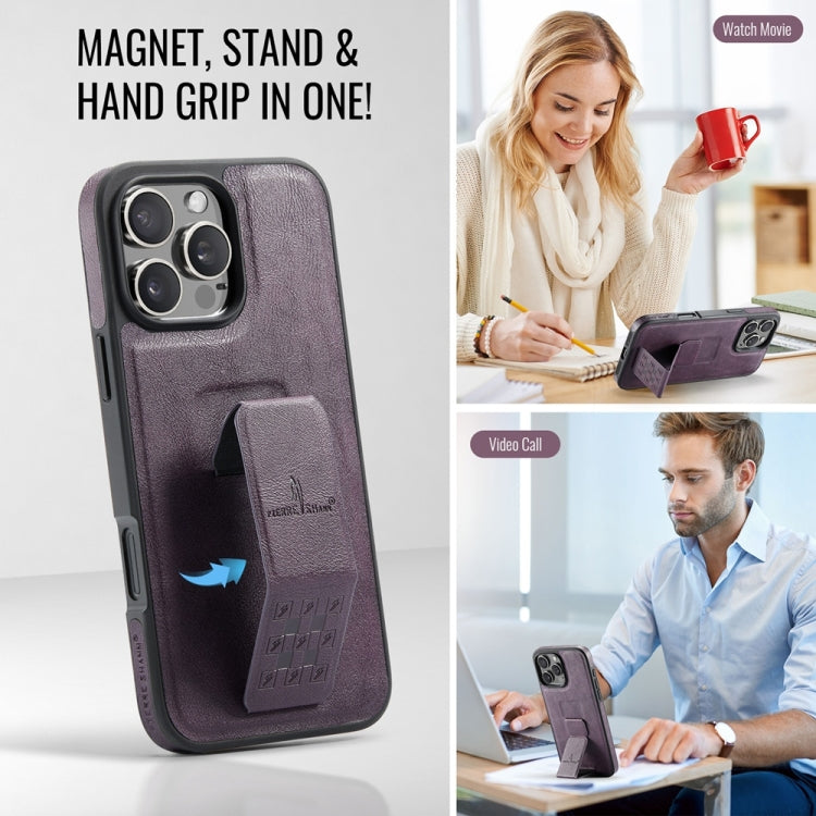 For iPhone 16 Pro Max Fierre Shann Oil Wax Cow Leather Holder Back Phone Case(Purple) - iPhone 16 Pro Max Cases by FIERRE SHANN | Online Shopping South Africa | PMC Jewellery | Buy Now Pay Later Mobicred