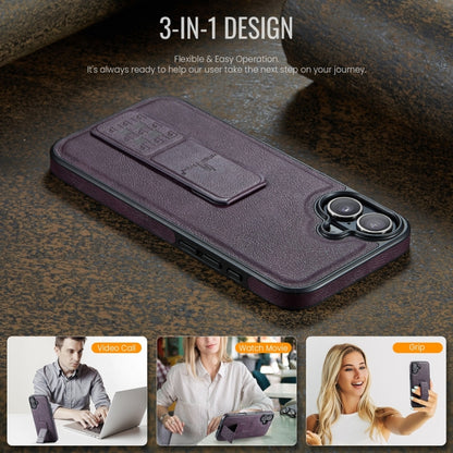 For iPhone 16 Fierre Shann Oil Wax Cow Leather Holder Back Phone Case(Purple) - iPhone 16 Cases by FIERRE SHANN | Online Shopping South Africa | PMC Jewellery | Buy Now Pay Later Mobicred