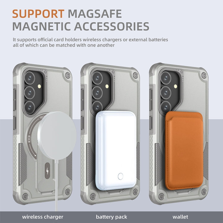 For Samsung Galaxy S24 5G / S25 5G Armor MagSafe Holder PC Hybrid TPU Phone Case(Grey) - Galaxy S25 5G Cases by PMC Jewellery | Online Shopping South Africa | PMC Jewellery | Buy Now Pay Later Mobicred