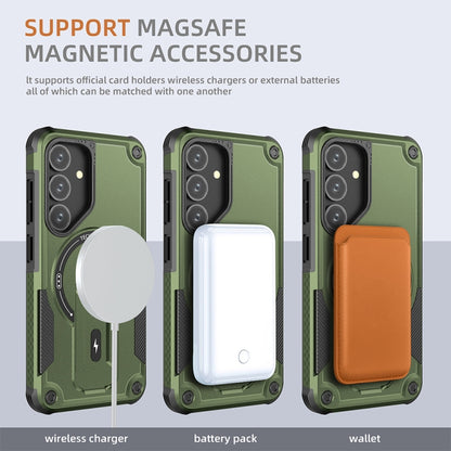 For Samsung Galaxy S24 5G / S25 5G Armor MagSafe Holder PC Hybrid TPU Phone Case(Army Green) - Galaxy S25 5G Cases by PMC Jewellery | Online Shopping South Africa | PMC Jewellery | Buy Now Pay Later Mobicred