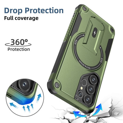 For Samsung Galaxy S25 Ultra 5G Armor MagSafe Holder PC Hybrid TPU Phone Case(Army Green) - Galaxy S25 Ultra 5G Cases by PMC Jewellery | Online Shopping South Africa | PMC Jewellery | Buy Now Pay Later Mobicred