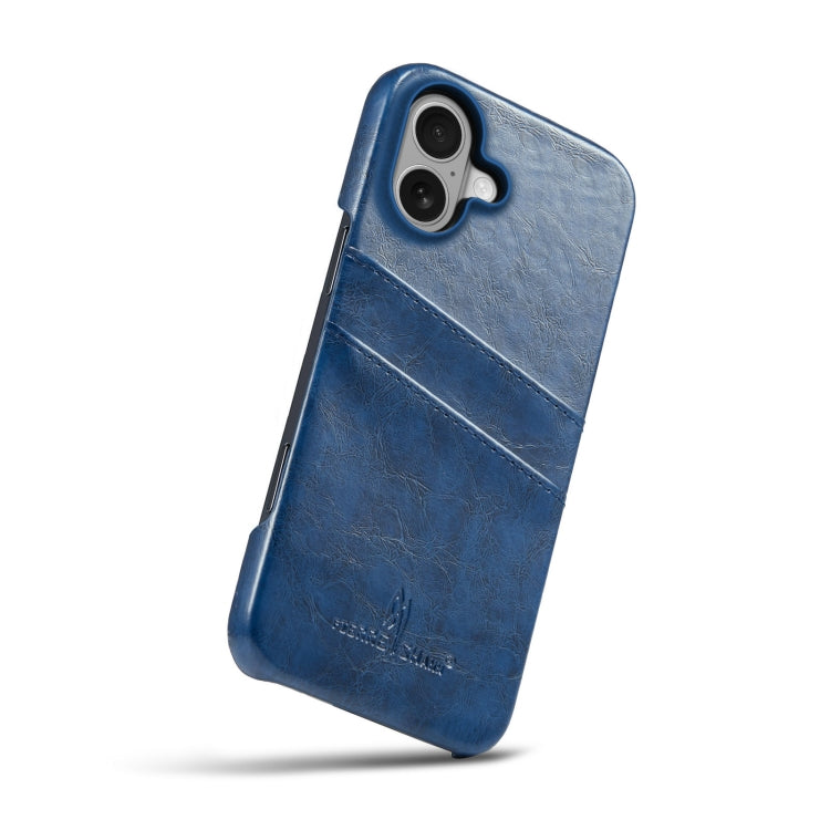 For iPhone 16 Plus Fierre Shann Retro Oil Wax Texture Card Slots PU Leather Phone Case(Blue) - iPhone 16 Plus Cases by FIERRE SHANN | Online Shopping South Africa | PMC Jewellery | Buy Now Pay Later Mobicred