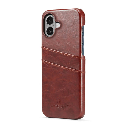 For iPhone 16 Fierre Shann Retro Oil Wax Texture Card Slots PU Leather Phone Case(Brown) - iPhone 16 Cases by FIERRE SHANN | Online Shopping South Africa | PMC Jewellery | Buy Now Pay Later Mobicred