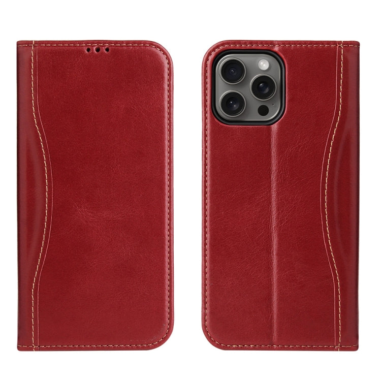 For iPhone 16 Pro Max Fierre Shann Cowhide Leather Flip Leather Phone Case(Red) - iPhone 16 Pro Max Cases by FIERRE SHANN | Online Shopping South Africa | PMC Jewellery | Buy Now Pay Later Mobicred