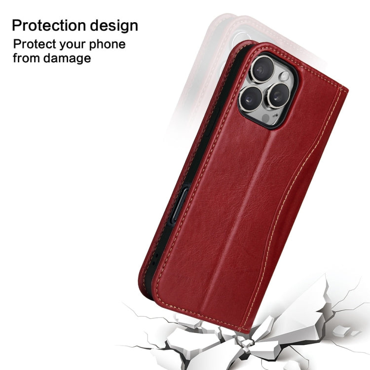 For iPhone 16 Pro Max Fierre Shann Cowhide Leather Flip Leather Phone Case(Red) - iPhone 16 Pro Max Cases by FIERRE SHANN | Online Shopping South Africa | PMC Jewellery | Buy Now Pay Later Mobicred