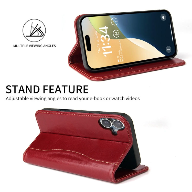 For iPhone 16 Plus Fierre Shann Cowhide Leather Flip Leather Phone Case(Red) - free shipping - PMC Jewellery - Order now!