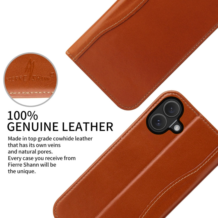 For iPhone 16 Plus Fierre Shann Cowhide Leather Flip Leather Phone Case(Brown) - iPhone 16 Plus Cases by FIERRE SHANN | Online Shopping South Africa | PMC Jewellery | Buy Now Pay Later Mobicred