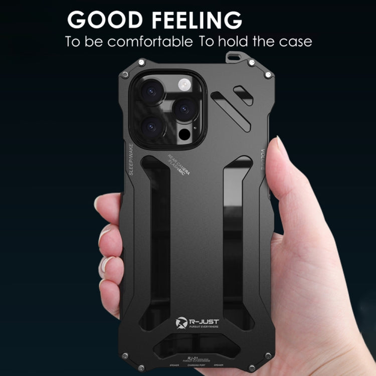 For iPhone 16 Pro R-JUST RJ-17 Shockproof Armor Hollow Metal Phone Case(Black) - iPhone 16 Pro Cases by R-JUST | Online Shopping South Africa | PMC Jewellery | Buy Now Pay Later Mobicred