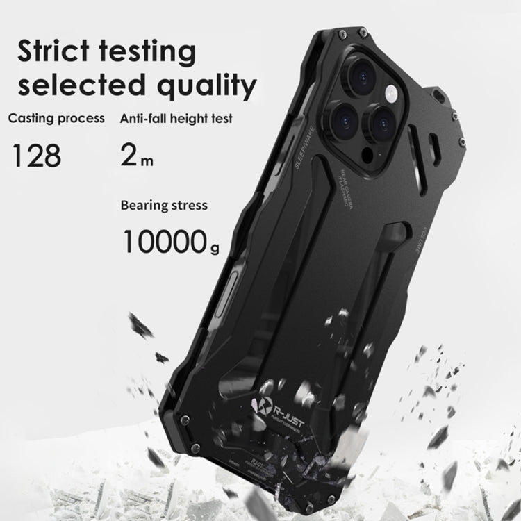 For iPhone 16 Pro R-JUST RJ-17 Shockproof Armor Hollow Metal Phone Case(Black) - iPhone 16 Pro Cases by R-JUST | Online Shopping South Africa | PMC Jewellery | Buy Now Pay Later Mobicred