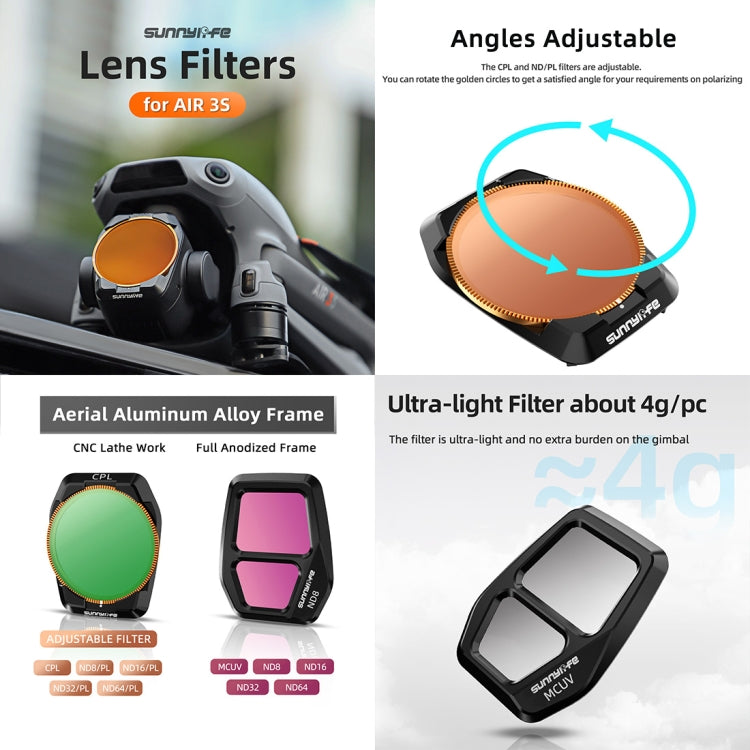 For DJI Air 3S Sunnylife Camera Lens Filter, Filter:ND64 - free shipping - PMC TechLife - Order now!