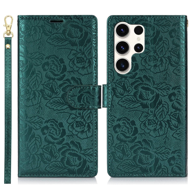 For Samsung Galaxy S25 Ultra 5G Peony Flowers Imprint Leather Phone Case(Green) - Galaxy S25 Ultra 5G Cases by PMC Jewellery | Online Shopping South Africa | PMC Jewellery | Buy Now Pay Later Mobicred