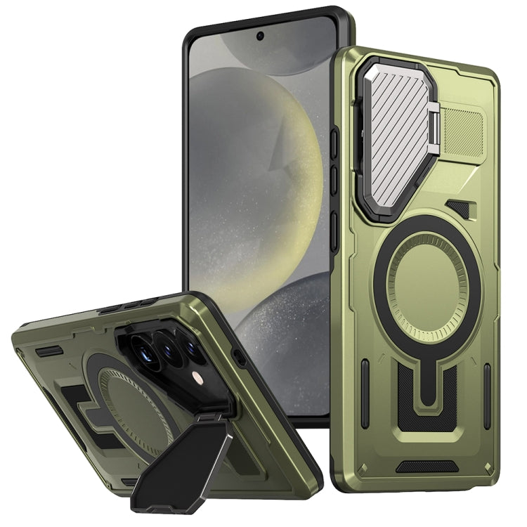 For Samsung Galaxy S25 5G Shield Frame Holder MagSafe Phone Case(Olive Green) - Galaxy S25 5G Cases by PMC Jewellery | Online Shopping South Africa | PMC Jewellery | Buy Now Pay Later Mobicred