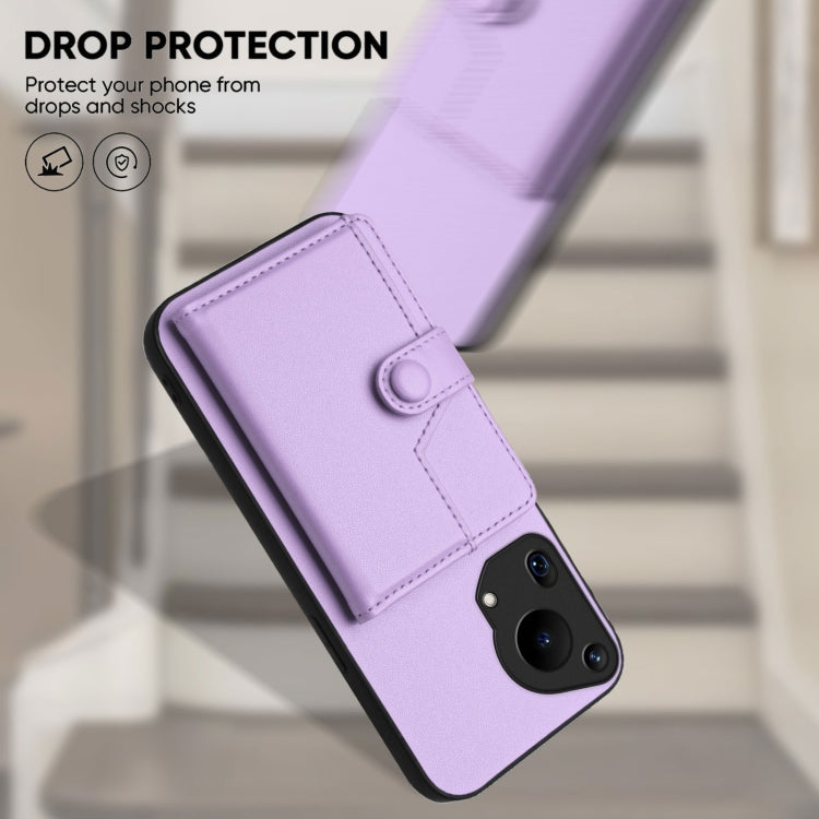 For Huawei Pura 70 Ultra Button Card Bag RFID Anti-theft Phone Case(Purple) - Huawei Cases by PMC Jewellery | Online Shopping South Africa | PMC Jewellery | Buy Now Pay Later Mobicred