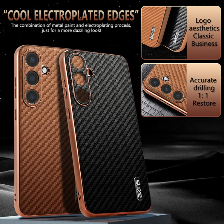 For Samsung Galaxy S25+ 5G AZNS Electroplated Edge Carbon Fiber Texture Phone Case(Blue) - free shipping - PMC Jewellery - Order now!