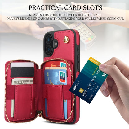 For iPhone 16 AwQuer Crossbody Zipper Wallet Rhombic Leather Back Phone Case(Red) - iPhone 16 Cases by Awquer | Online Shopping South Africa | PMC Jewellery | Buy Now Pay Later Mobicred