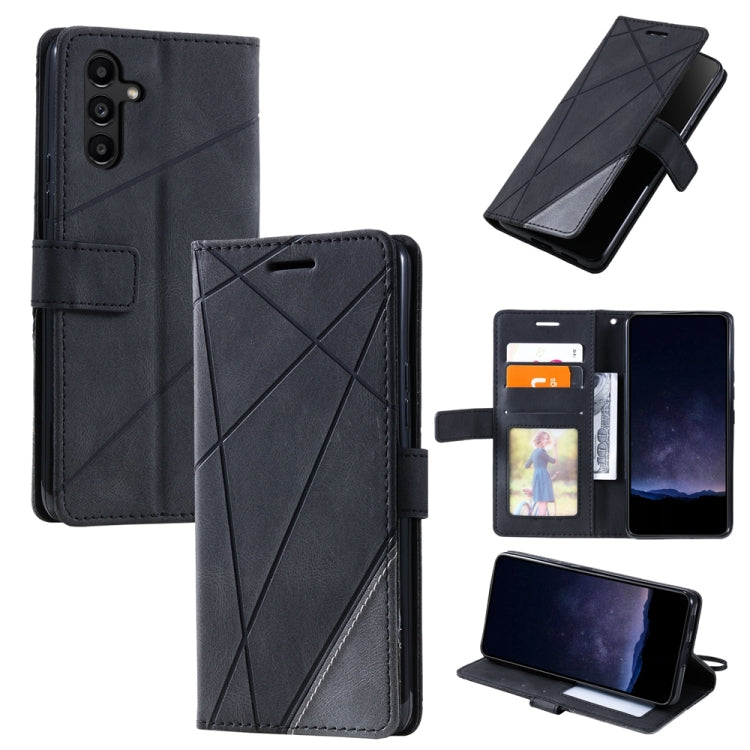 For Samsung Galaxy S25 5G Skin Feel Splicing Leather Phone Case(Black) - Galaxy S25 5G Cases by PMC Jewellery | Online Shopping South Africa | PMC Jewellery | Buy Now Pay Later Mobicred