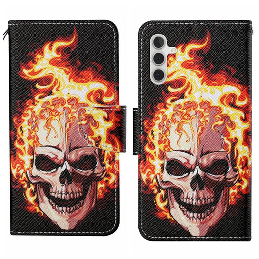 For Samsung Galaxy S25 5G Colored Drawing Pattern Leather Phone Case(Flame Skull) - Galaxy S25 5G Cases by PMC Jewellery | Online Shopping South Africa | PMC Jewellery | Buy Now Pay Later Mobicred