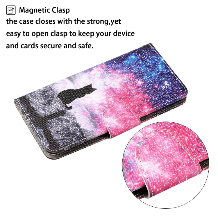 For Samsung Galaxy S25 5G Colored Drawing Pattern Leather Phone Case(Star Sky Cat) - Galaxy S25 5G Cases by PMC Jewellery | Online Shopping South Africa | PMC Jewellery | Buy Now Pay Later Mobicred
